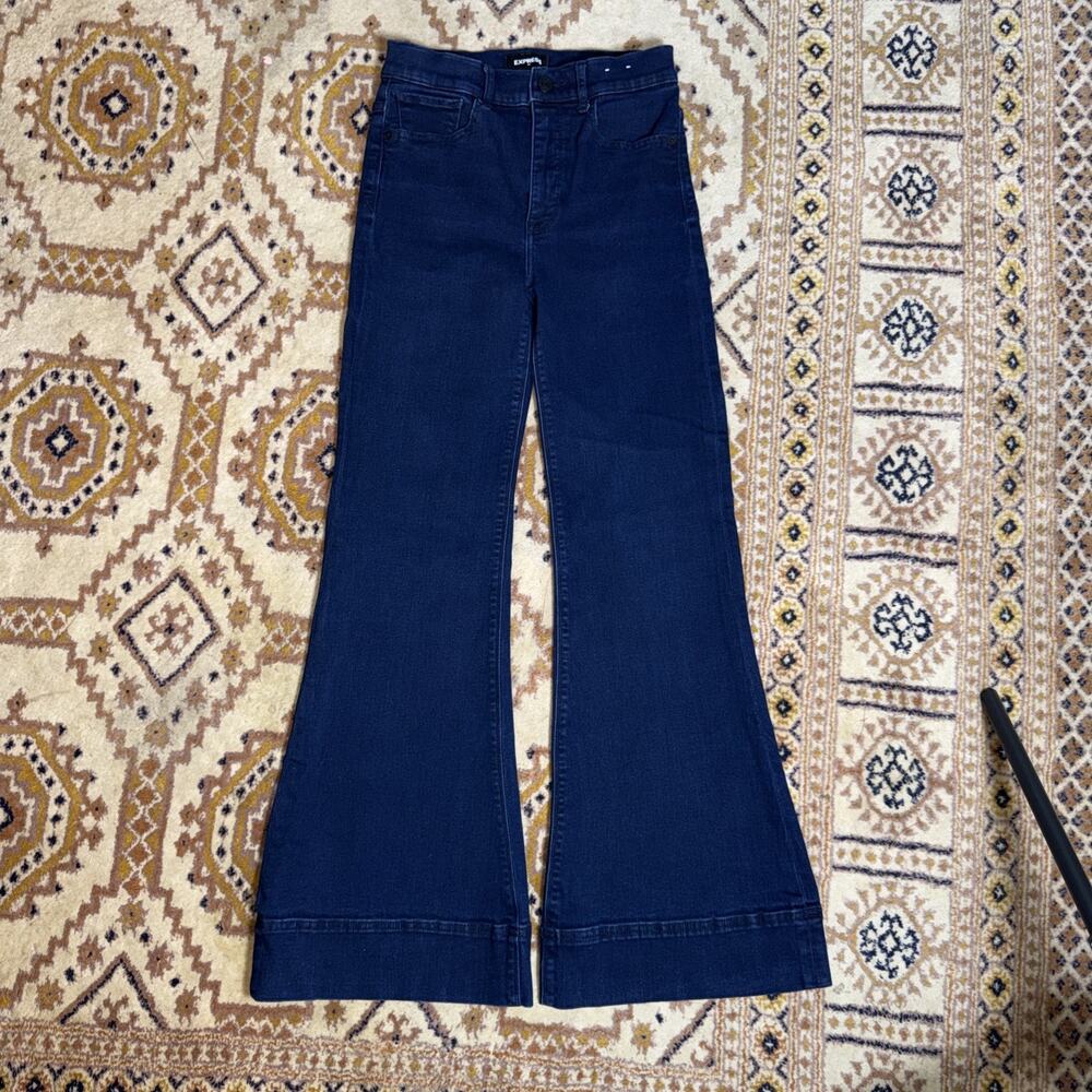 Express High Waisted 70s Flare Jeans [4] Dark Indigo Blue Trouser Bell Bottoms
